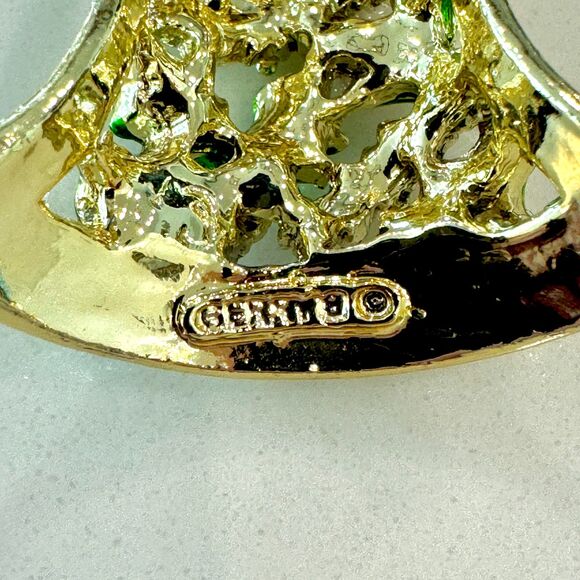 Vintage Gerry's Holiday Christmas Enamel Bell Pin Brooch w Bow 2" Long - Picture 7 of 12